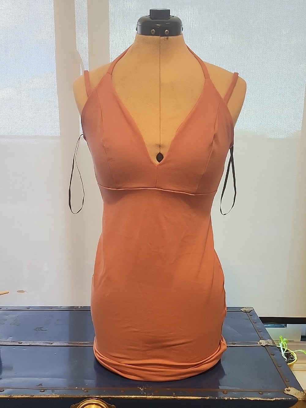 Spaghetti Strap V-Neck Bodycon Dress - Dusty Rose